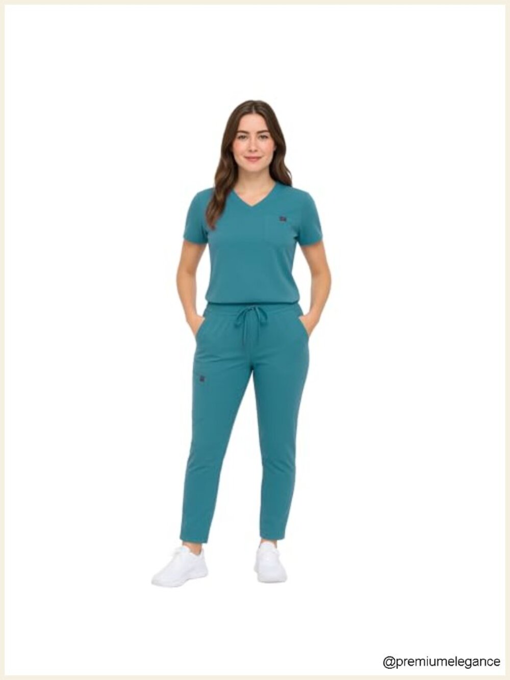 Women's V-Neck Scrub Set Jogger Cargo Pant Stretch Uniform 8-Pocket
